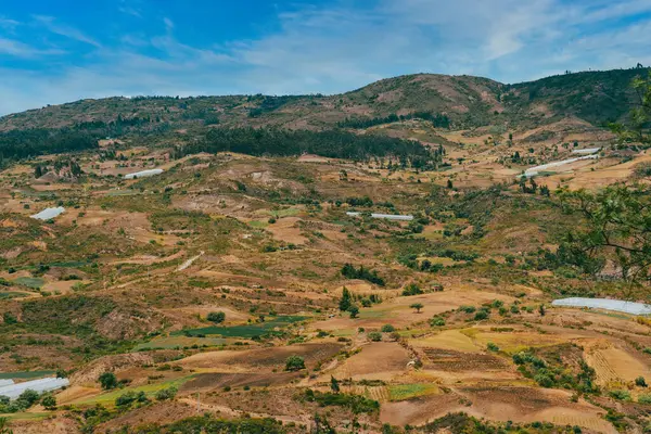 Villa de Leyva, Boyaca, Kolombiya 'ya giden çöl manzarası yolu..