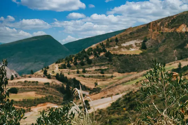 Villa de Leyva, Boyaca, Kolombiya 'ya giden çöl manzarası yolu..