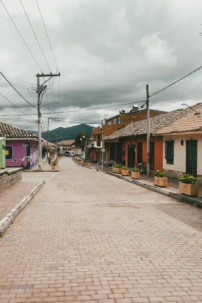 Nemocon, Cundinamarca, Colombia. July 2, 2021: Facade of San Francisco de Ass church and blue sky.