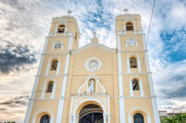 Sincelejo, Sucre, Colombia. February 6, 2021: Cathedral of San Francisco de Ass in front of Santander Park and Majagual Square.