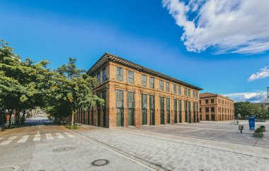 Medellin, Antioquia, Colombia. July 18, 2020: Carre y Vasquez Building with blue sky.