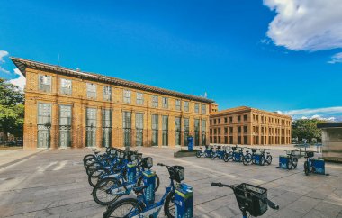 Medellin, Antioquia, Colombia. July 18, 2020: Carre y Vasquez Building with blue sky.