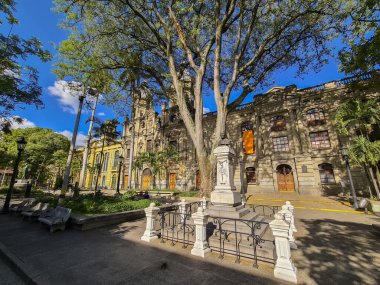 Medellin, Antioquia, Colombia. July 18, 2020:  San Ignacio Park and parainfo. Architecture and blue sky.