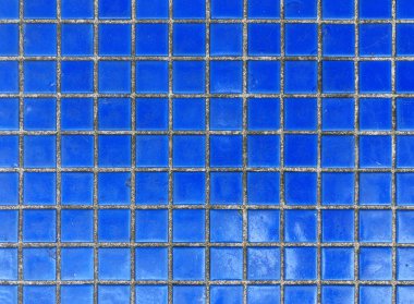 Texture of fine ceramic tiles close up. Texture of fine little ceramic tiles background. Mosaic-coated surface with fine square tiles. Blue floor tiles