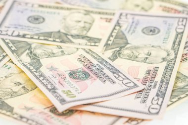 50 dolarlık banknot, üzerinde Başkan Ulysses S. Grant 'in portresi, Eski Amerikan para banknotu, klasik retro, Amerika Birleşik Devletleri. 50 dolarlık bir geçmiş.