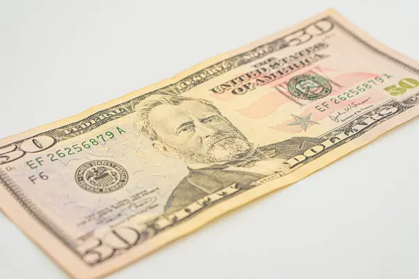 米国大統領ウリシーズ シンプソン グラントの50ドル紙幣の肖像画 グラント マクロに近い50ドル札50ドル — ストック写真