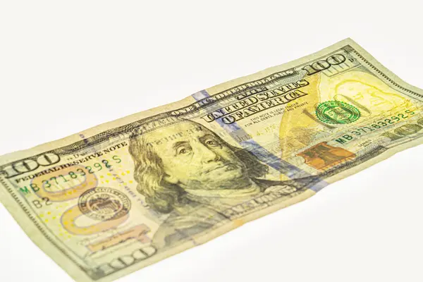 100ドル紙幣の断片で デザインの目的に向けた紙幣裏面の目に見える詳細が描かれています フランクリン ウォーターマーク — ストック写真