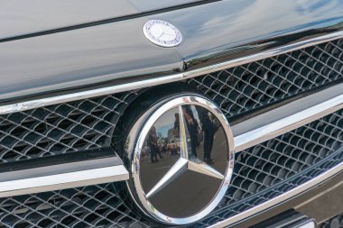 A close-up shot of a Lexus vehicles front grille area showcases the logo prominently displayed in the center of an oval-shaped outline, featuring sty Kyiv, Ukraine 06-06-2024 clipart