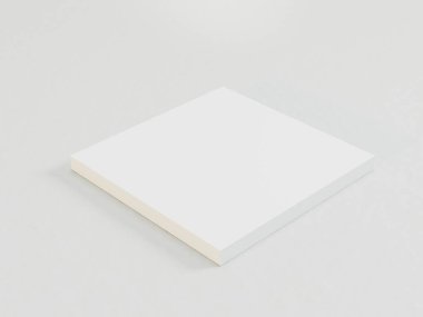 Gri bir yüzey üzerinde iki eğimli beyaz karenin 3D görüntüsü, derinlik ve basitlik öneriyor. 3D boş podyum.