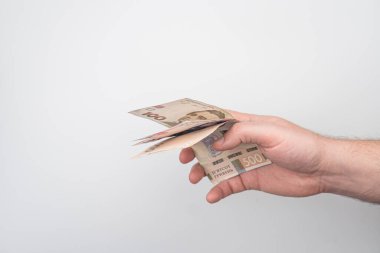 Avro banknotlarını tutan bir elin yakın plan görüntüsü, hafifçe yayılmış arka plan tarafsızdır.