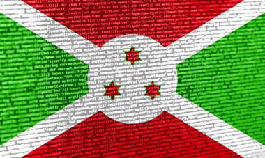 Teknoloji arka planında Burundi bayrağı olan dijital bir kavram. Burundi siber güvenlik, programlama ve dijital egemenlik bağlamında. Burundi 'de site geliştirmenin sembolik görüntüsü.