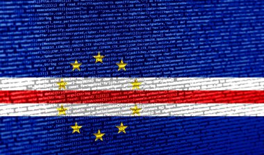 Teknoloji geçmişinde Cape Verde bayrağı olan dijital bir kavram. Siber güvenlik, programlama ve dijital egemenlik bağlamında Cape Verde. Cape Verde 'deki site geliştirmenin sembolik görüntüsü.