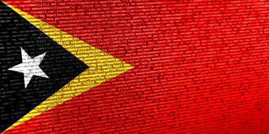Teknoloji arka planında Doğu Timor bayrağı olan dijital bir kavram. Siber güvenlik, programlama ve dijital egemenlik bağlamında Doğu Timor. Doğu Timor 'da site geliştirmenin sembolik görüntüsü.