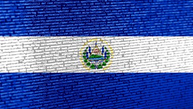Teknoloji geçmişinde El Salvador bayrağı olan dijital bir kavram. El Salvador siber güvenlik, programlama ve dijital egemenlik bağlamında. El Salvador 'daki site geliştirmenin sembolik görüntüsü