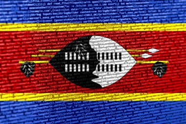 Teknoloji geçmişinde Eswatini bayrağı olan dijital bir kavram. Siber güvenlik, programlama ve dijital egemenlik bağlamında Eswatini. Eswatini 'de site geliştirmenin sembolik görüntüsü.
