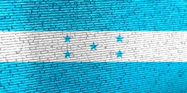Teknoloji arka planında Honduras bayrağı olan dijital bir kavram. Siber güvenlik, programlama ve dijital egemenlik bağlamında Honduras. Honduras 'ta site geliştirmenin sembolik görüntüsü.
