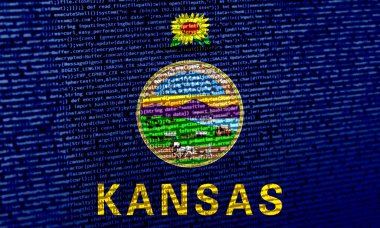 Teknoloji geçmişinde Kansas bayrağı olan dijital bir kavram. Kansas, siber güvenlik, programlama ve dijital egemenlik bağlamında. Kansas 'taki site gelişiminin sembolik görüntüsü.