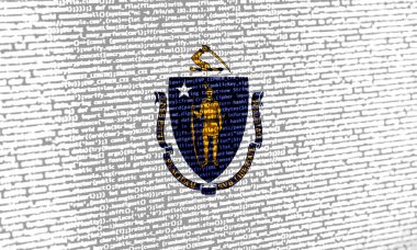 Teknoloji geçmişinde Massachusetts bayrağı olan dijital bir kavram. Siber güvenlik, programlama ve dijital egemenlik bağlamında Massachusetts. Massach 'taki site geliştirmenin sembolik görüntüsü