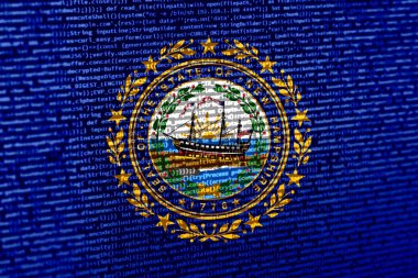 Teknoloji geçmişinde New Hampshire bayrağı olan dijital bir kavram. Siber güvenlik, programlama ve dijital egemenlik bağlamında New Hampshire. New Ham 'da site geliştirmenin sembolik görüntüsü
