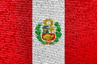 Teknoloji arka planında Peru bayrağı olan dijital bir kavram. Peru, siber güvenlik, programlama ve dijital egemenlik bağlamında. Peru 'da site geliştirmenin sembolik görüntüsü.