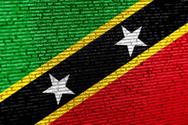 Teknoloji geçmişinde Saint Kitts ve Nevis bayrağı olan dijital bir kavram. Saint Kitts ve Nevis siber güvenlik, programlama ve dijital egemenlik bağlamında. β o alanının sembolik resmi