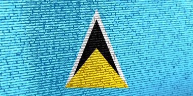 Teknoloji arka planında Saint Lucia bayrağı olan dijital bir kavram. Sanal güvenlik, programlama ve dijital egemenlik bağlamında Aziz Lucia. Saint Lucia 'daki site gelişiminin sembolik görüntüsü
