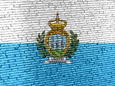Teknoloji geçmişinde San Marino bayrağı olan dijital bir kavram. Sanal güvenlik, programlama ve dijital egemenlik bağlamında San Marino. San Marino 'daki inşaat alanının sembolik görüntüsü.