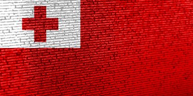Teknik arkaplanda Tonga bayrağı olan dijital bir kavram. Tonga, siber güvenlik, programlama ve dijital egemenlik bağlamında. Tonga 'da site geliştirmenin sembolik görüntüsü.