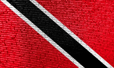 Teknoloji geçmişinde Trinidad ve Tobago bayrağı olan dijital bir kavram. Trinidad ve Tobago siber güvenlik, programlama ve dijital egemenlik bağlamında. Alan geliştiricilerinin sembolik görüntüsü