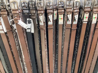 Çeşitli dokularda kahverengi kemer koleksiyonu Kyiv, Ukrayna 07-31-2025