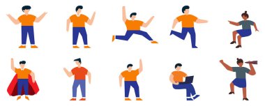 Çeşitli pozlarda iş adamı ya da ofis vektör karakterleri. Çizgi film genç çalışan iş adamı karakteri