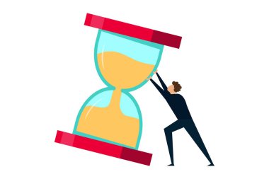 Proje bitiş tarihi, sinirli iş adamı kum saatini veya kum saatini düşmeden önce durdurmaya çalışıyor..