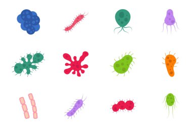 set of bacteria and virus vector illustration in flat style. Disease-causing bacterias, viruses and microbes.