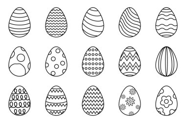 Happy Easter. Easter eggs set doodle style with different texture, and motive.
