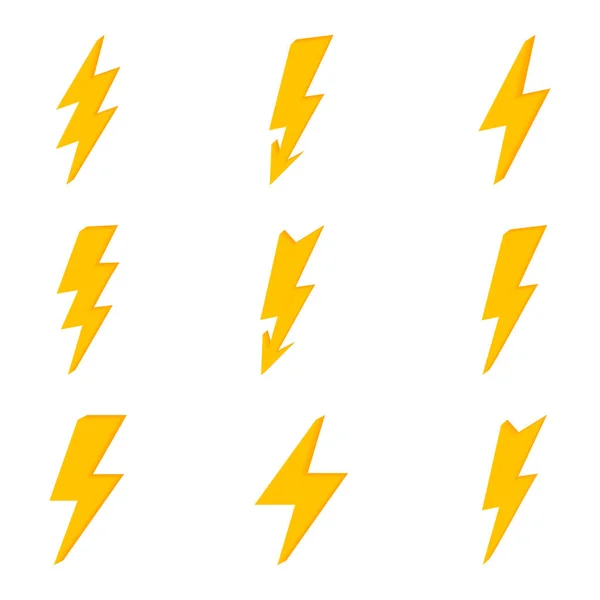 Lightning set. Flat Yellow Lightning or Thunderbolt Collection