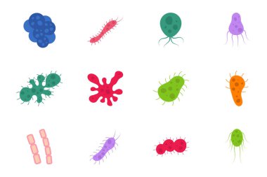 set of bacteria and virus vector illustration in flat style. Disease-causing bacterias, viruses and microbes.
