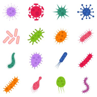 set of bacteria and virus vector illustration in flat style. Disease-causing bacterias, viruses and microbes.