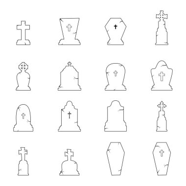 Cadılar Bayramı için bir dizi çizgili mezar taşı. Tasarım Projeleri için Cadılar Bayramı Ögeleri ve Nesneleri.