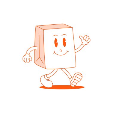 Kese kağıdı Retro Maskot. Kese kağıdının komik çizgi film karakteri