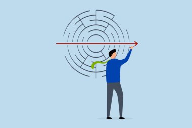 İş problemini çözmek, iş adamı düz okla labirent bulmacasını çözer.