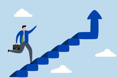 Kariyer büyümesi, iş adamı başarı basamaklarını okla tırmanır.