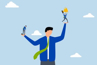 Sosyal karşılaştırma kaygısı, üzgün depresif adam mağlup olmuş meslektaşla karşılaştırıldığında el ele duruyor.