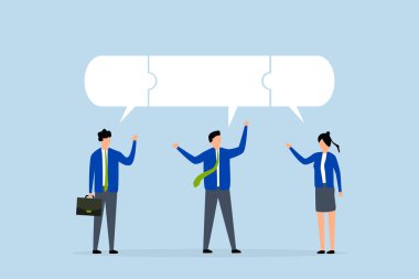 İş toplantısında çözüme ulaşmak için taviz vermek, bulmacadaki bir grup iş adamı bir konuşma baloncuğuyla bağlantılı..