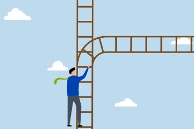 Karar vermek için kariyer kavşağı, iş adamı kaderin dönüm noktasını bulmak için başarı basamaklarını tırmanır..