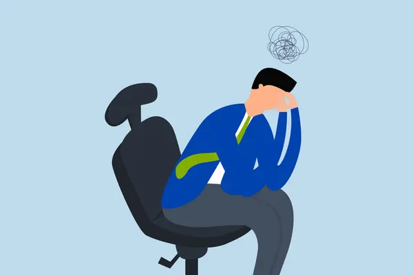 stock vector Regret on business mistake, frustrated businessman holding his head sitting alone on a chair.