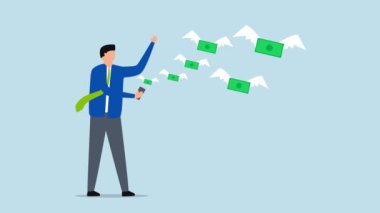 Finansal akıllı telefon uygulaması, adamın 4k animasyonu para transferi veya çevrimiçi alım yapmak için mobil bankacılık uygulaması kullanıyor.