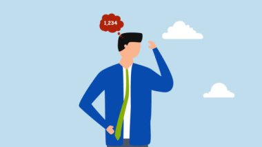 Aşırı çalışma, depresyondaki iş adamının 4k animasyonu kafasında bitmemiş sayılarla çalışmayı düşünmekten hayal kırıklığına uğradı.