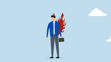 Çalışanım tükendi. Depresyondaki çalışanın 4k animasyonu kafasında bitmemiş sayılarla çalışmayı düşünmekten sıkıldı..