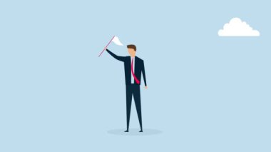 İş savaşında teslim olmak, üzgün iş adamlarının 4k animasyonu beyaz bir bayrak sallamak, iş ve iş üzerindeki teslimiyeti simgeliyor..