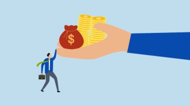 Yüksek riskli yüksek kazanç, 4k animasyon finans müdürü finans destekçisi nakit para ile büyük el sıkışıyor.